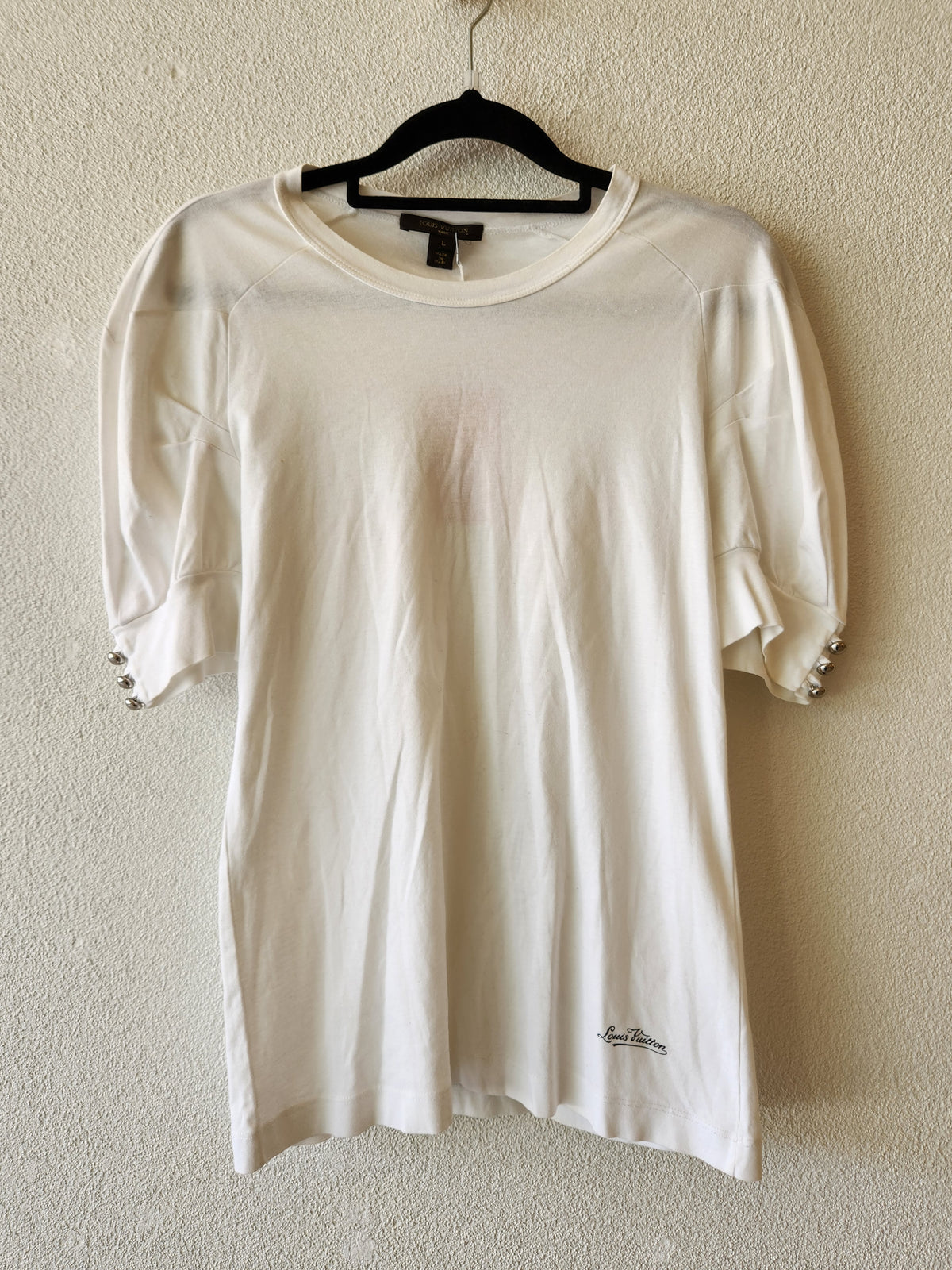 Luis Vuitton White cotton T with sleeve detail S