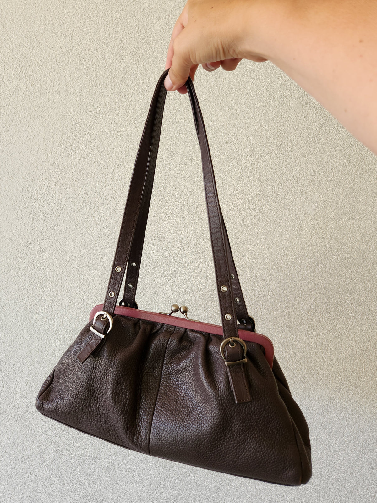 Autograph Brown leather clasp handbag