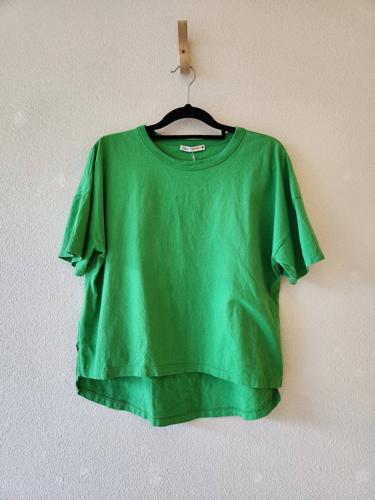 Zara Classic Apple green cotton rich t shirt Top S