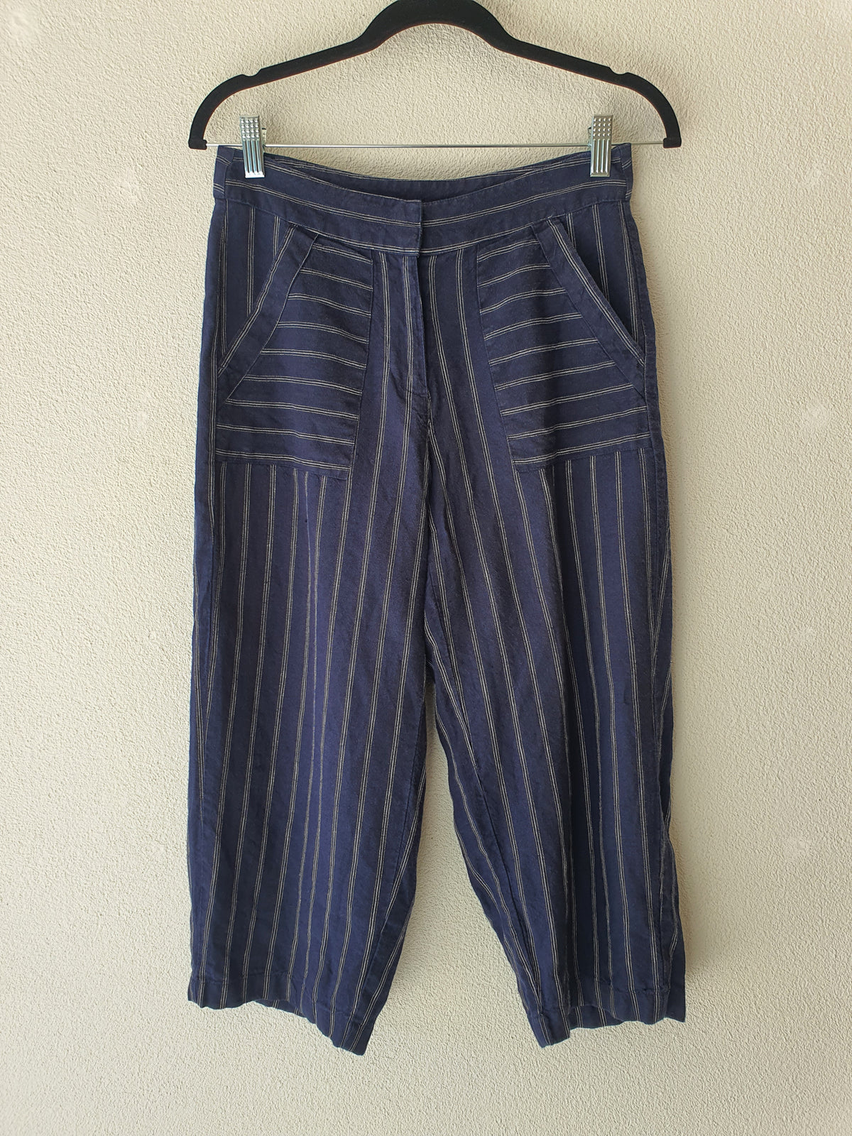 Zest Linen Navy Stripe  cropped pants Pants 8