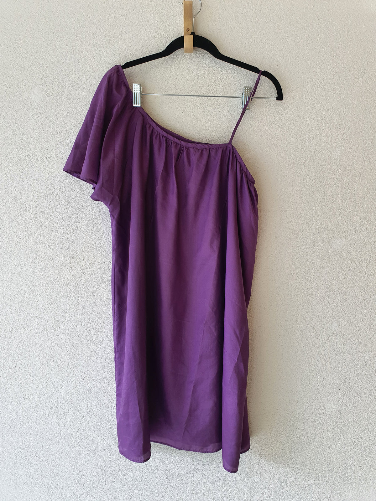 Sabine 100% silk purple off shoulder dress Dress M