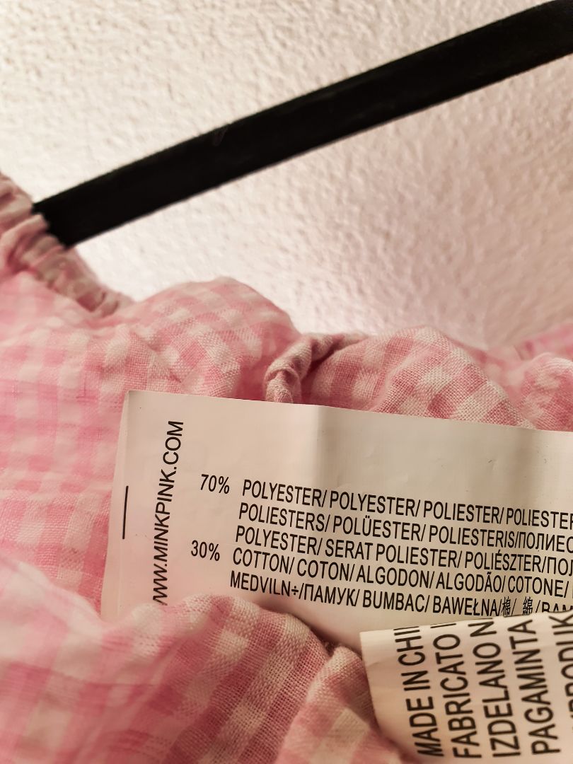 MinkPink Baby pink gingham crop puff top XS