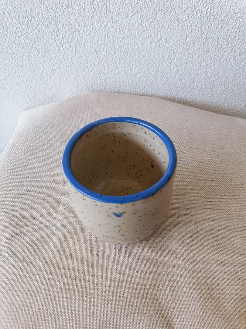 Hearts Handleless Mug with Blue Rim