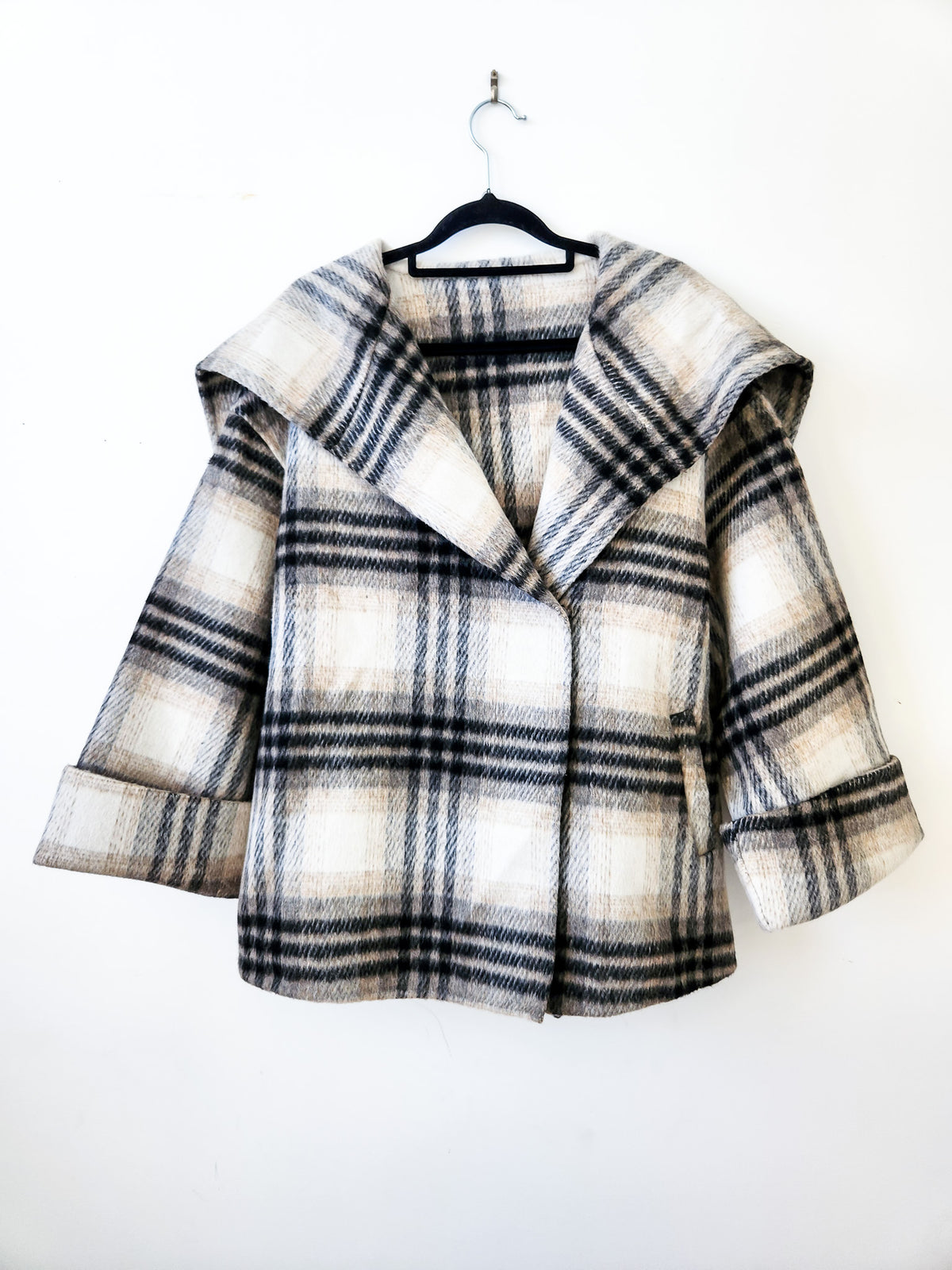 Cropped Plaid Sailor Collar Coat