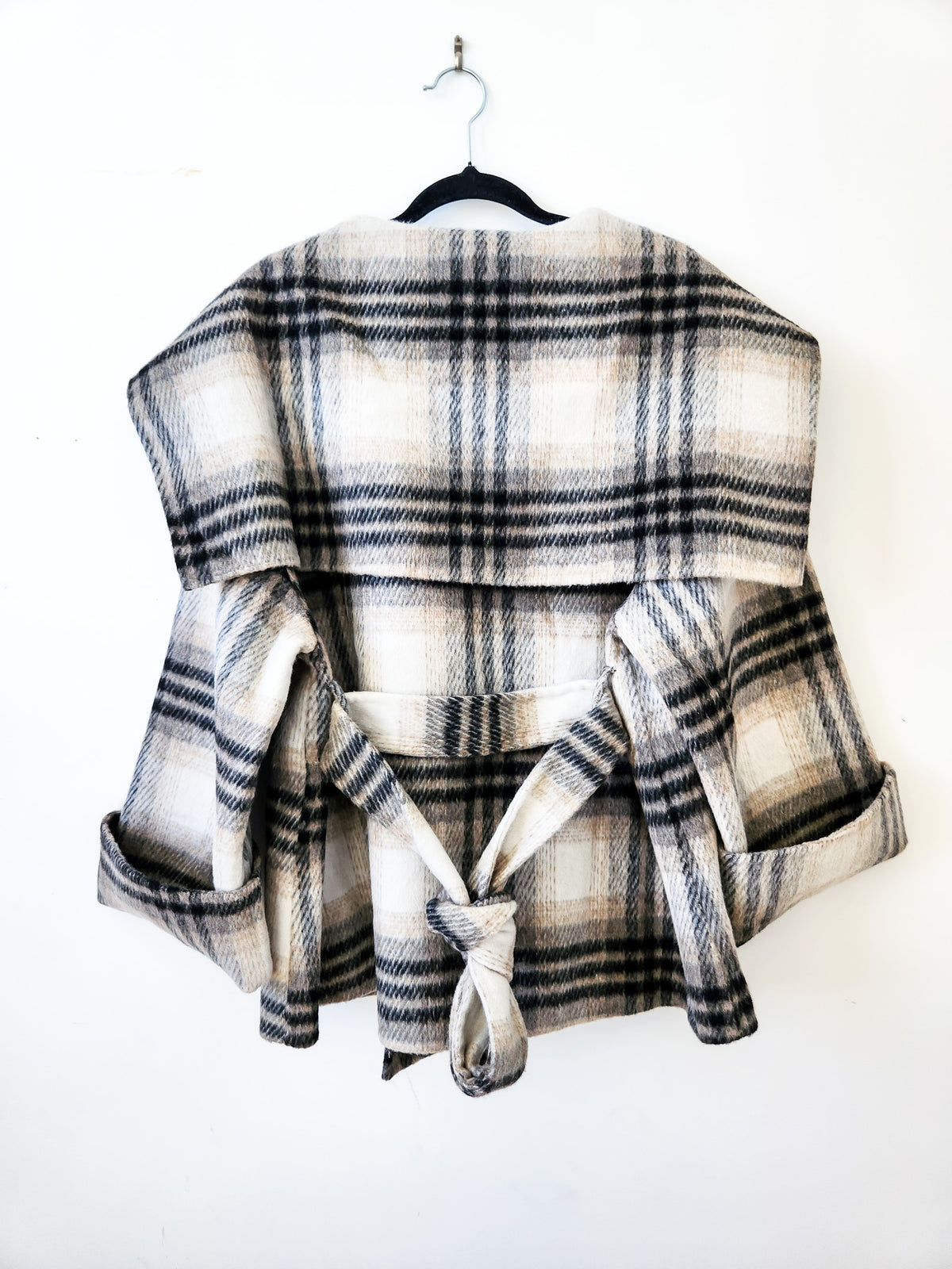 Cropped Plaid Sailor Collar Coat