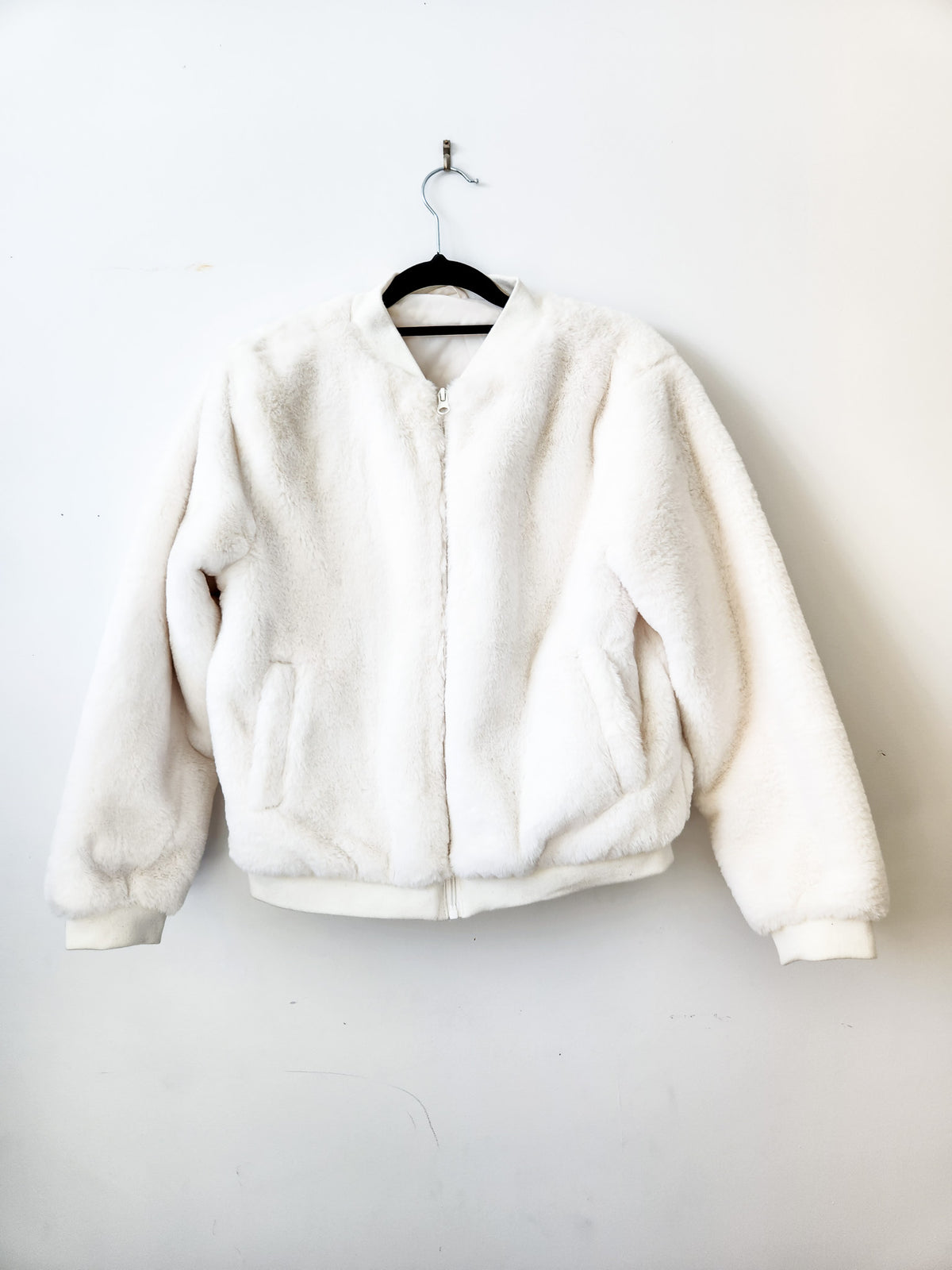 White Faux Fur Bomber Jacket