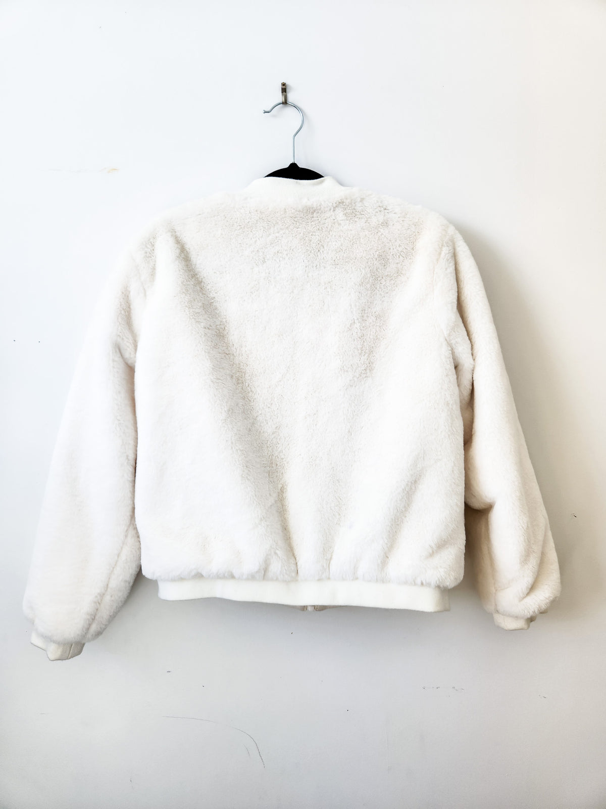White Faux Fur Bomber Jacket