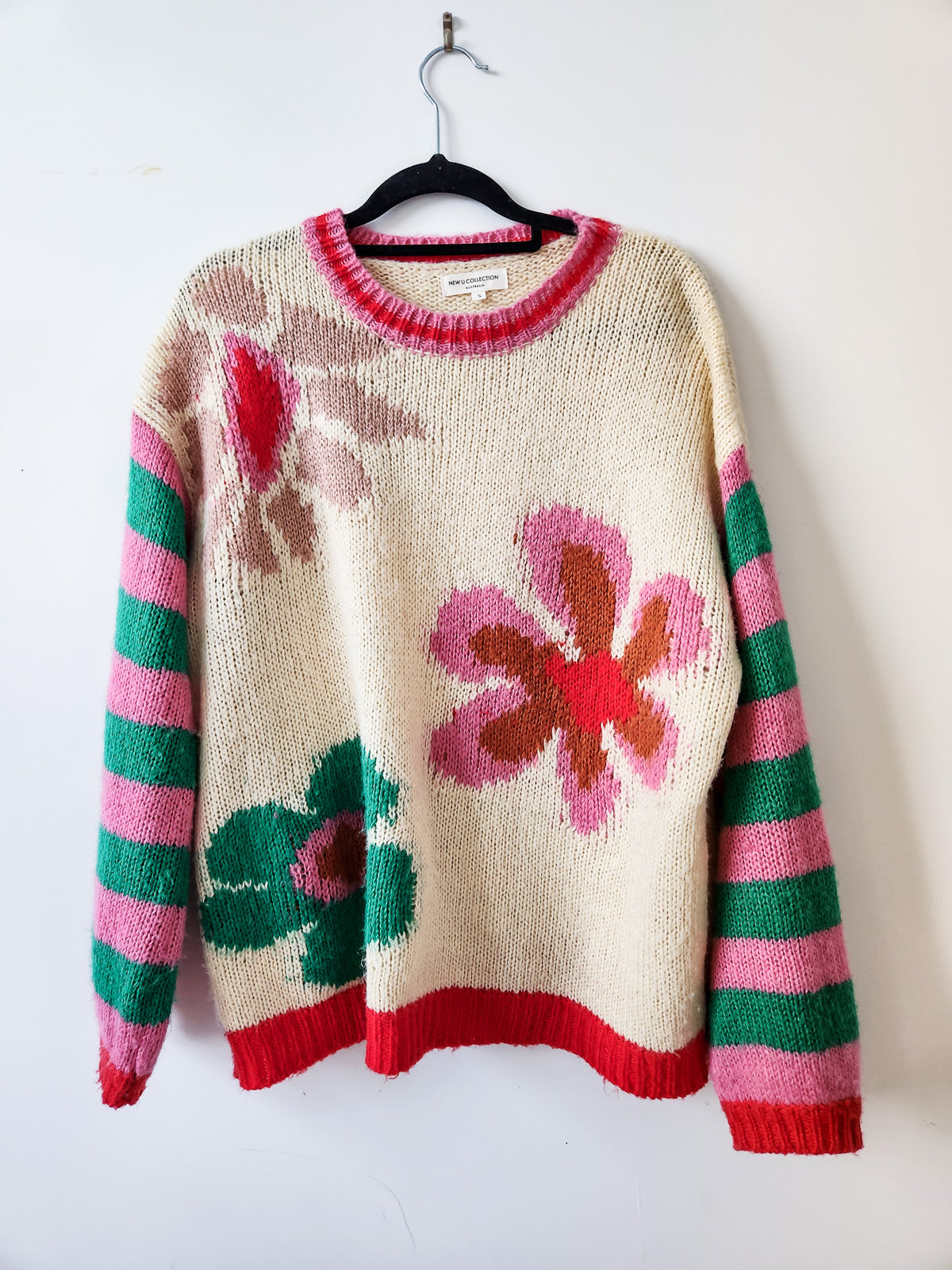 New U Cream Floral Knit S