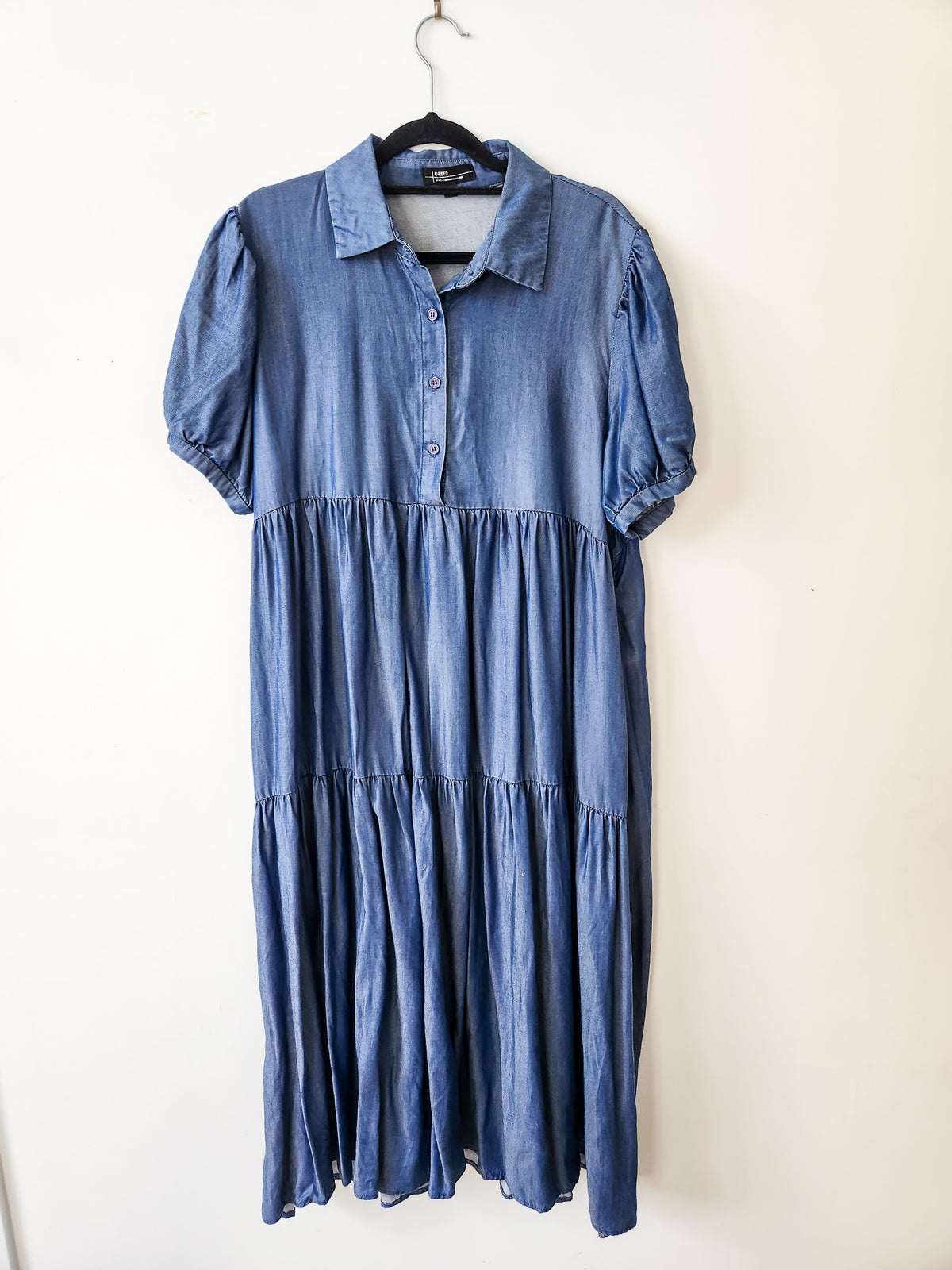 C.Reed Blue Tiered Shirt Dress M