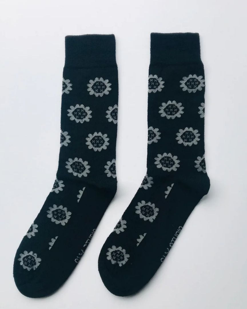 Sly & Co Merino Socks | Black Flowers