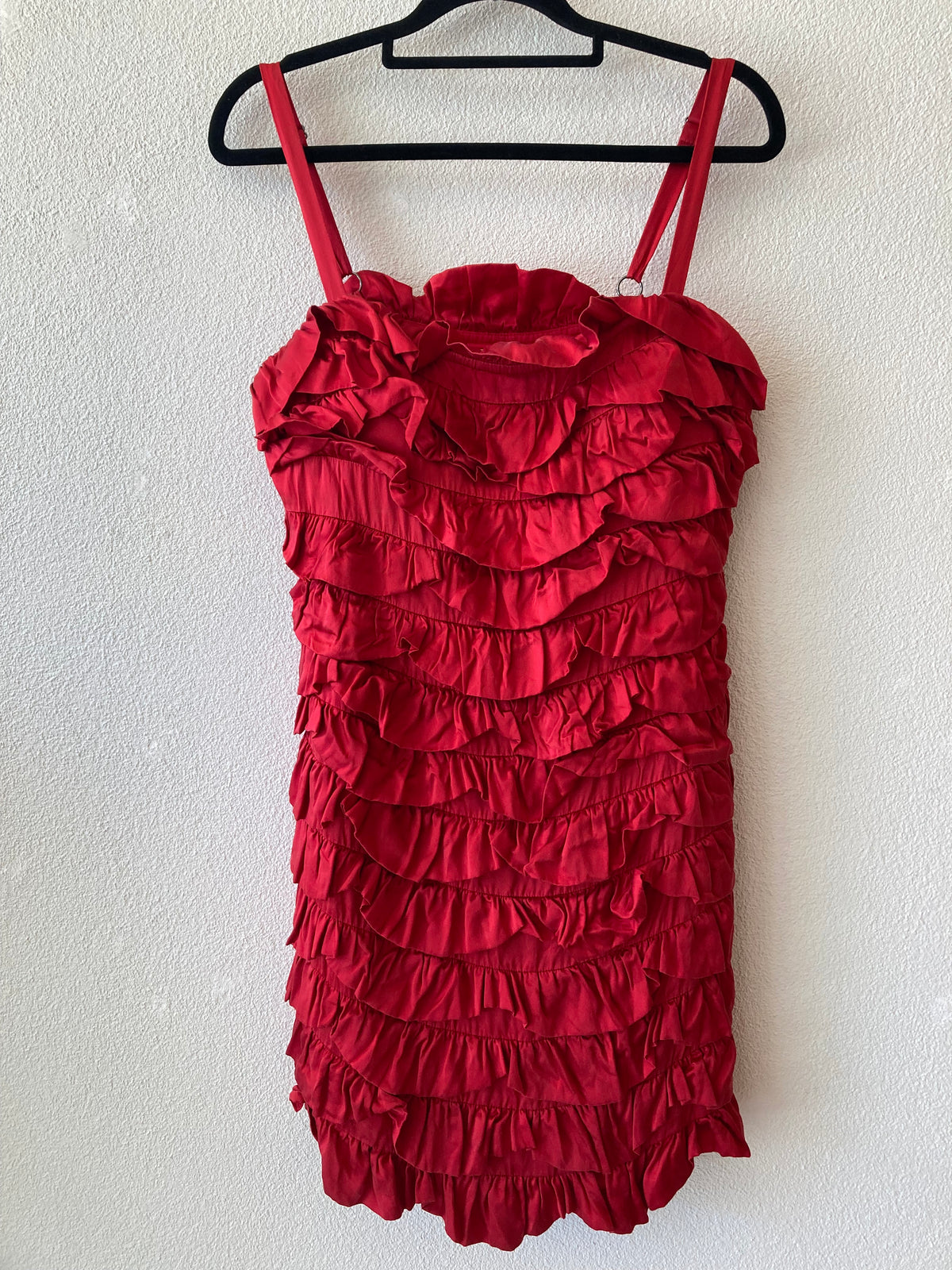 Be Seduced Luxe Red 100% Silk Ruffle Layered Sz 10 10