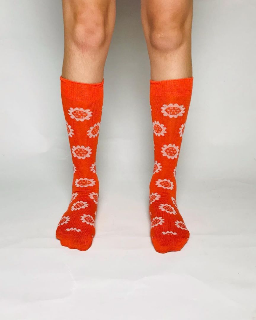 Sly & Co Merino Socks | Orange Flowers
