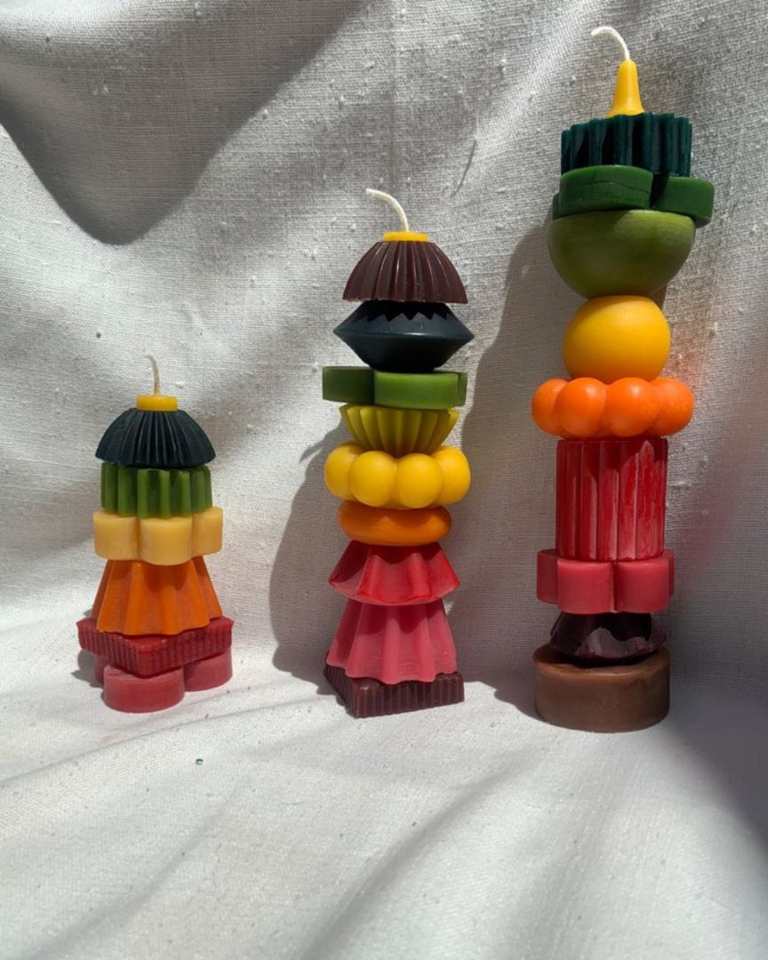 Poppy + Sage Sculptural Beeswax Stacking Candle, RAINBOW, Tall