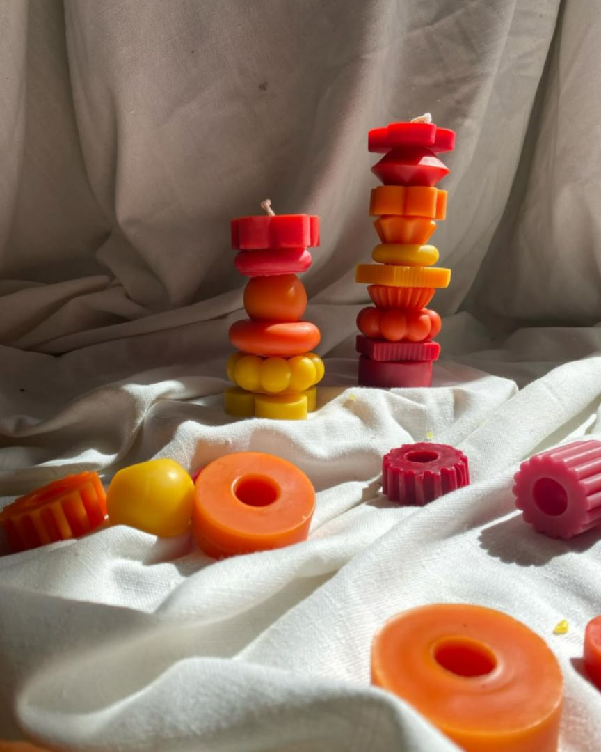 Poppy + Sage Sculptural Beeswax Stacking Candle, FIRE + SUNSET Tall