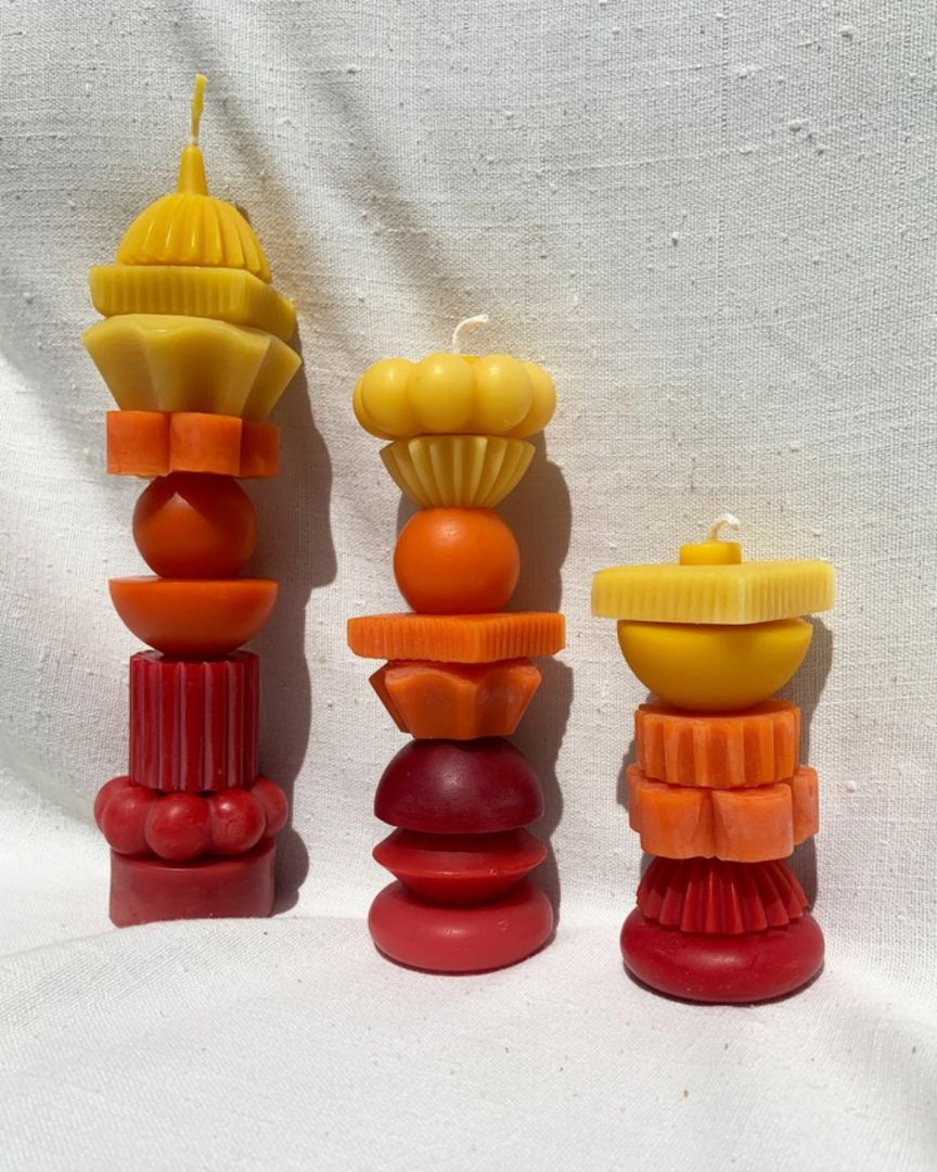Poppy + Sage Sculptural Beeswax Stacking Candle, FIRE + SUNSET Medium