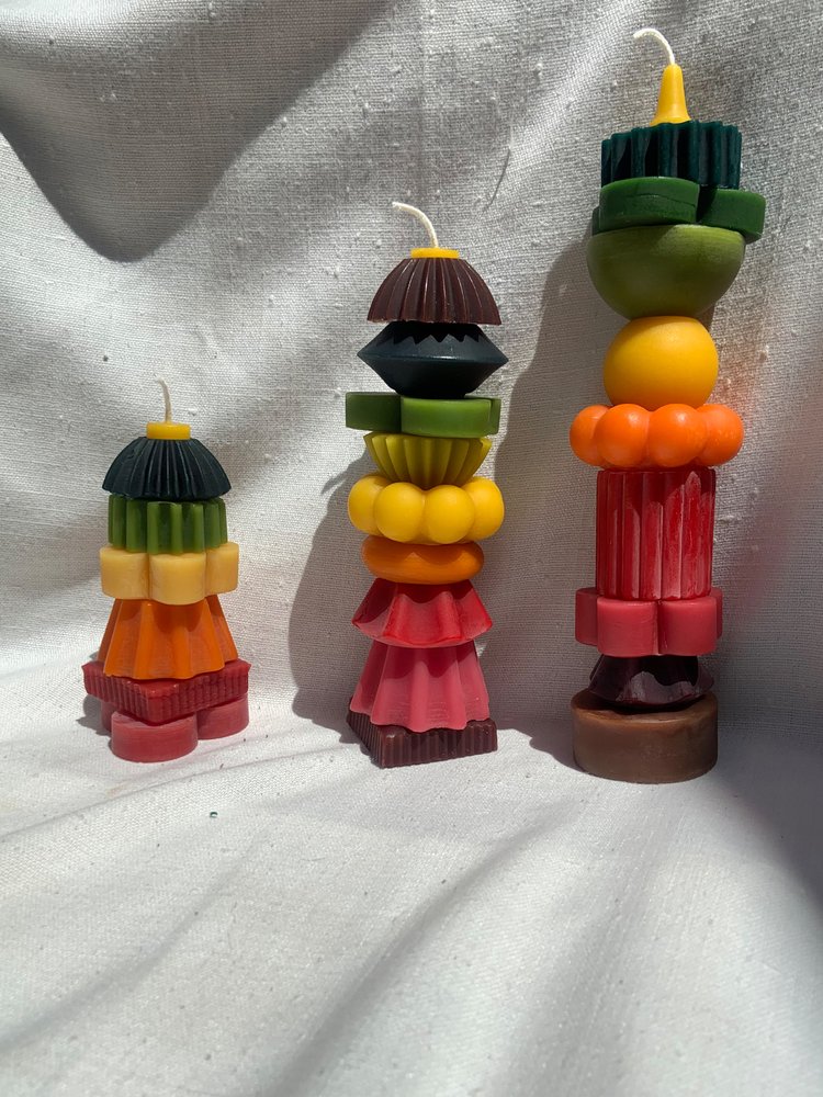 Poppy + Sage Sculptural Beeswax Stacking Candle, RAINBOW, Medium