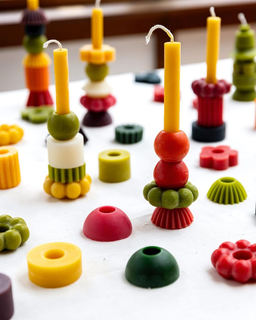 Poppy + Sage Sculptural Beeswax Stacking Candle, FIRE + SUNSET Medium